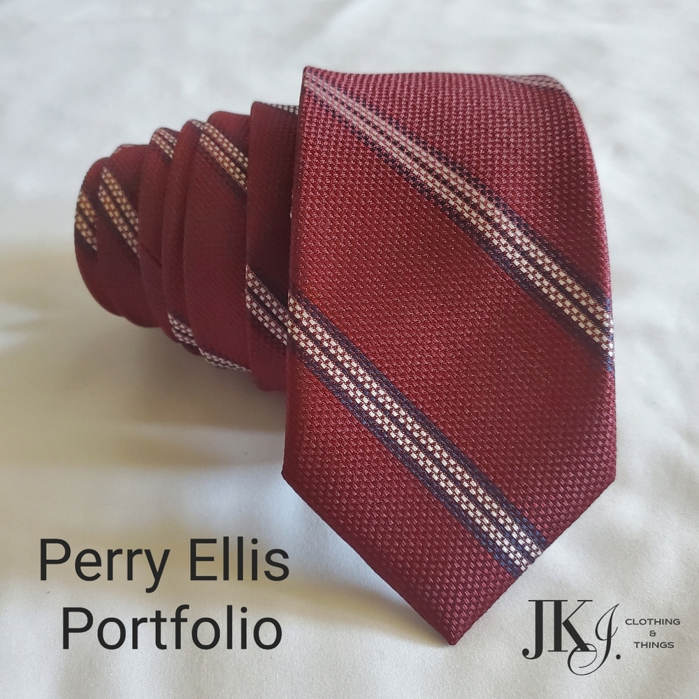 Perry Ellis Portfolio Men's Neckties Polyester Maroon Striped